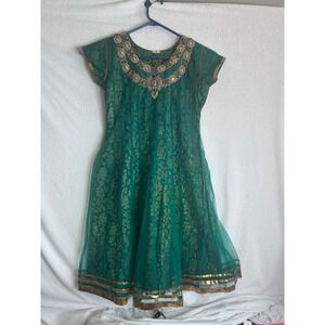 Gorgeous! India Anarkali Dress Green Gold Embellished Festive Kurti xsmall India